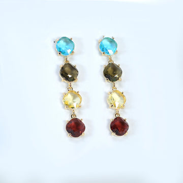 CZ Multicolored Bezel Drop Earring, Diamond Earrings, Long Bridal Jewelry, Crystal Bridal Earrings, Statement Earrings Cz